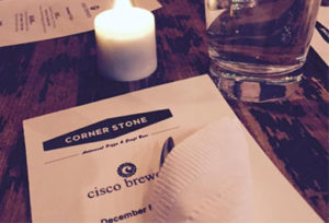 Cornerstone menu offering ale from Cisco Brewers.