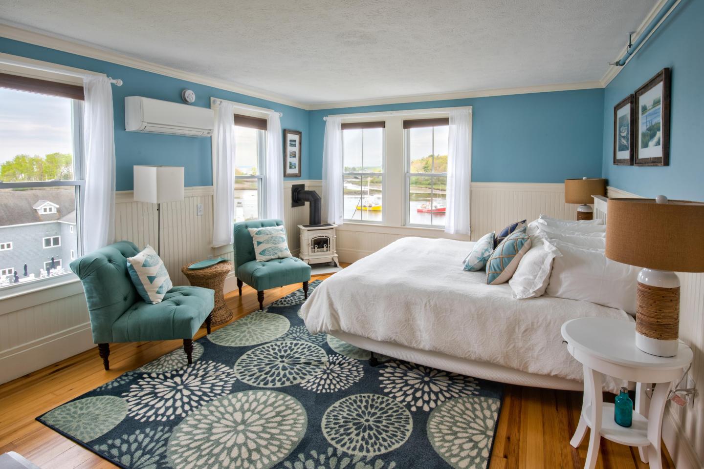Resort Bedroom with water view and nautical decorations