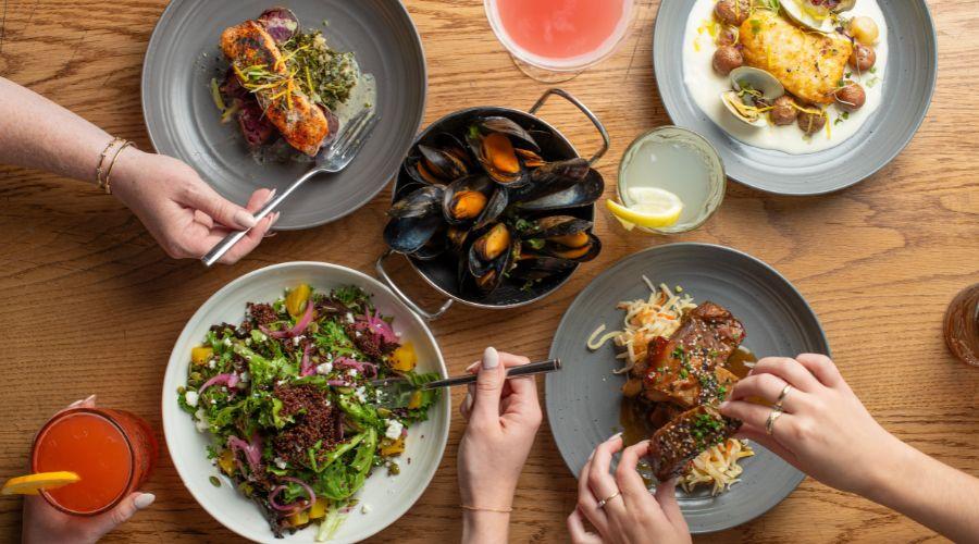 Table of food at The Boathouse Waterfront Restaurant