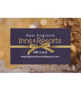 Gift card for New England Inns & Resorts with gold and purple design.