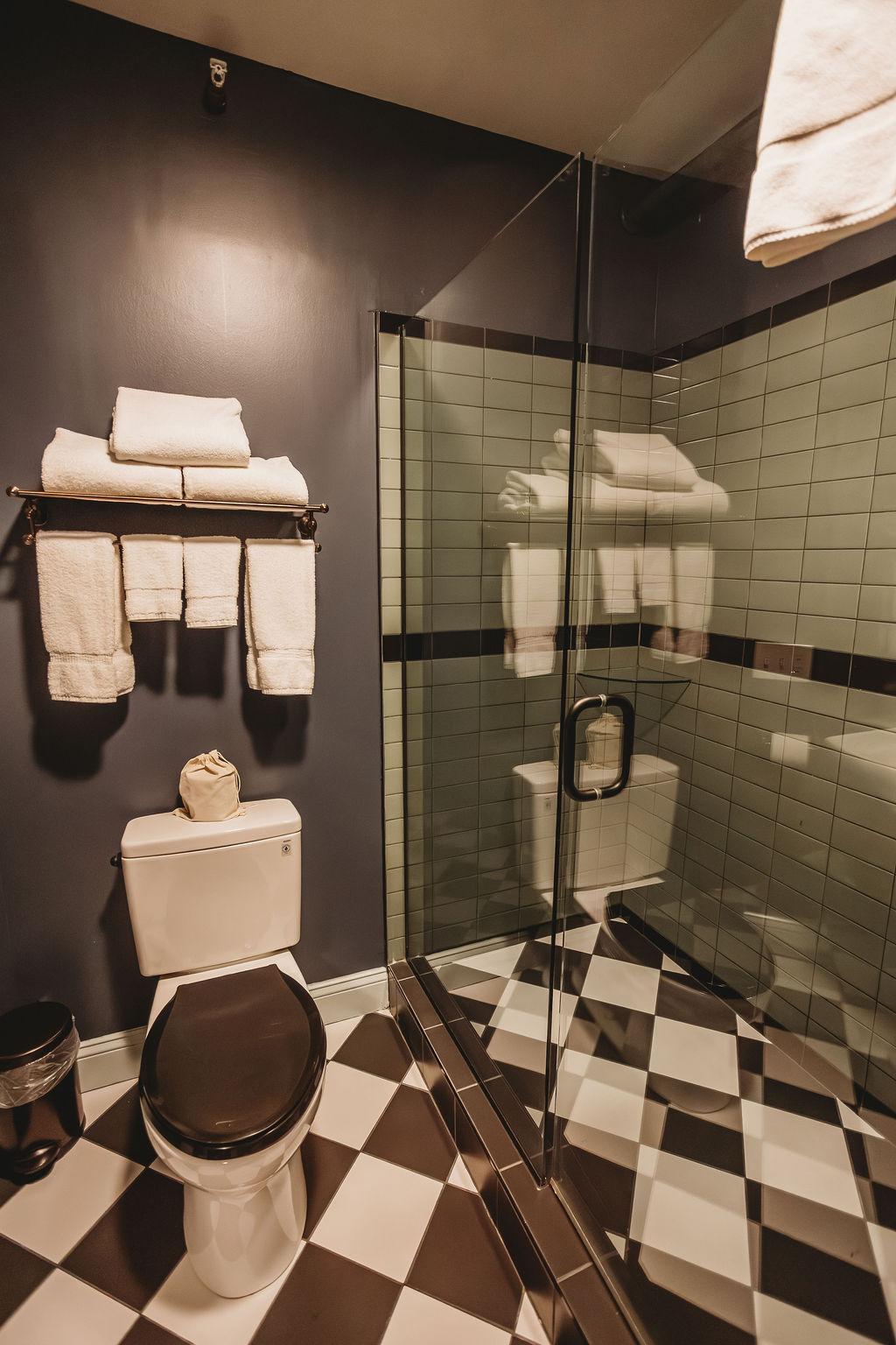 Bathroom with shower.