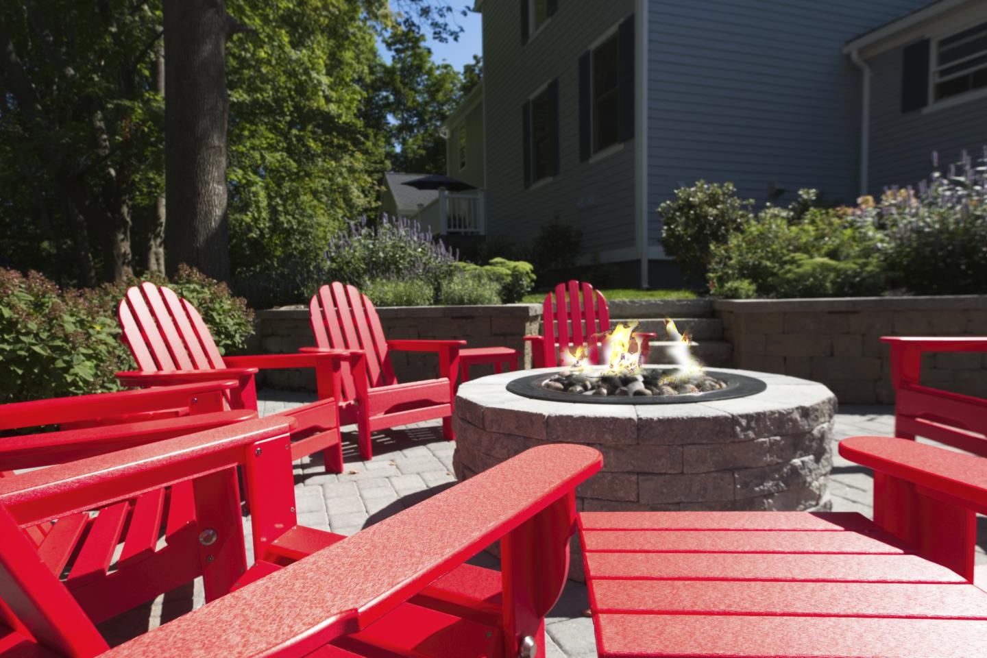 Fire pit on stone patio