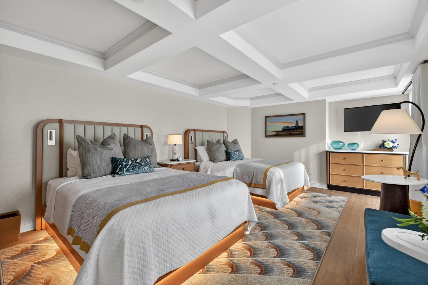 Saybrook Point Resort and Marina newly renovated Guest Room, two queen bed; deluxe room.