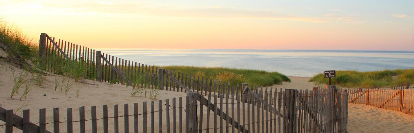Sunset over sandy beach