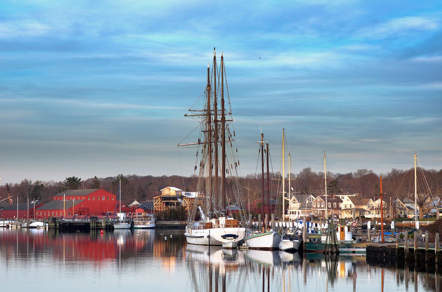 View of boats in a harbor