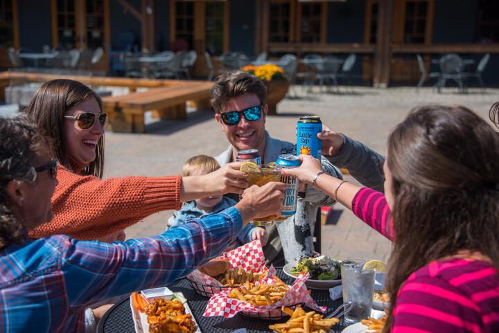 People dining in the courtyard