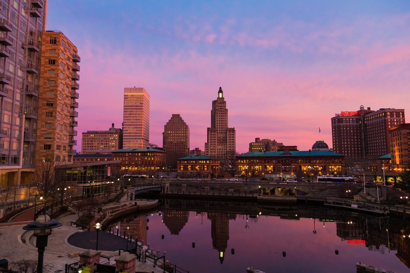 Sunset over city scape