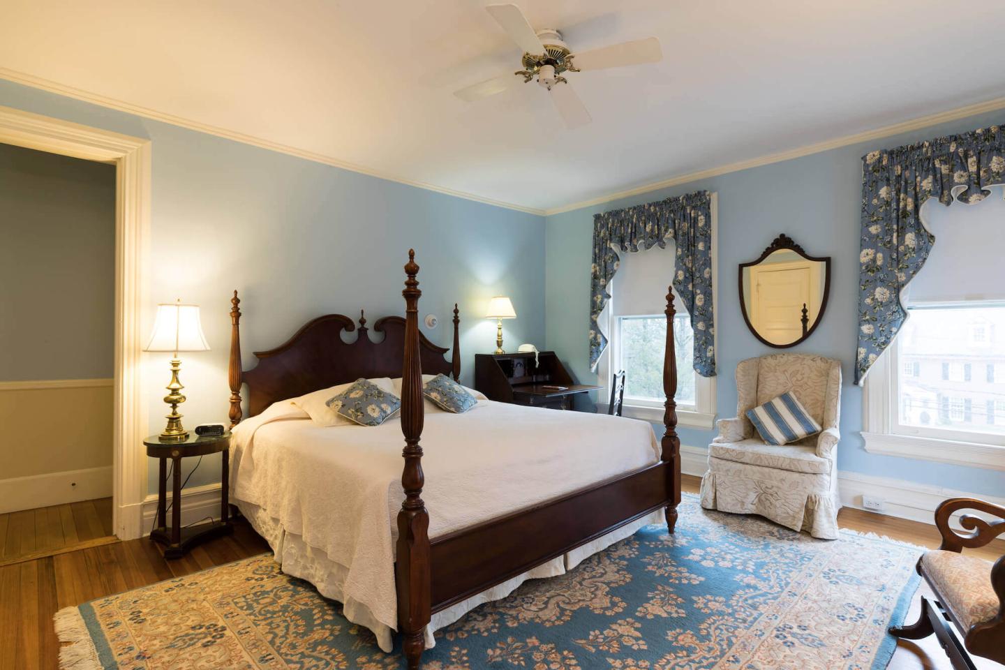Room 27, a room with a king bed on the second floor of our historic mansion in downtown Greenwich, Connecticut