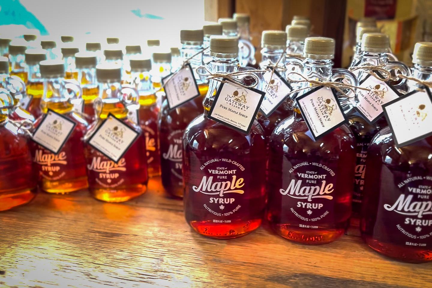 Bottles of maple syrup