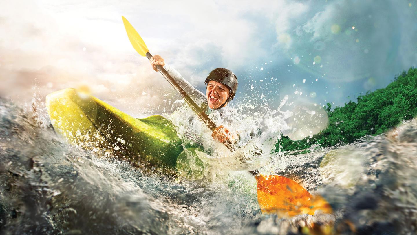 Action shot of kayaker
