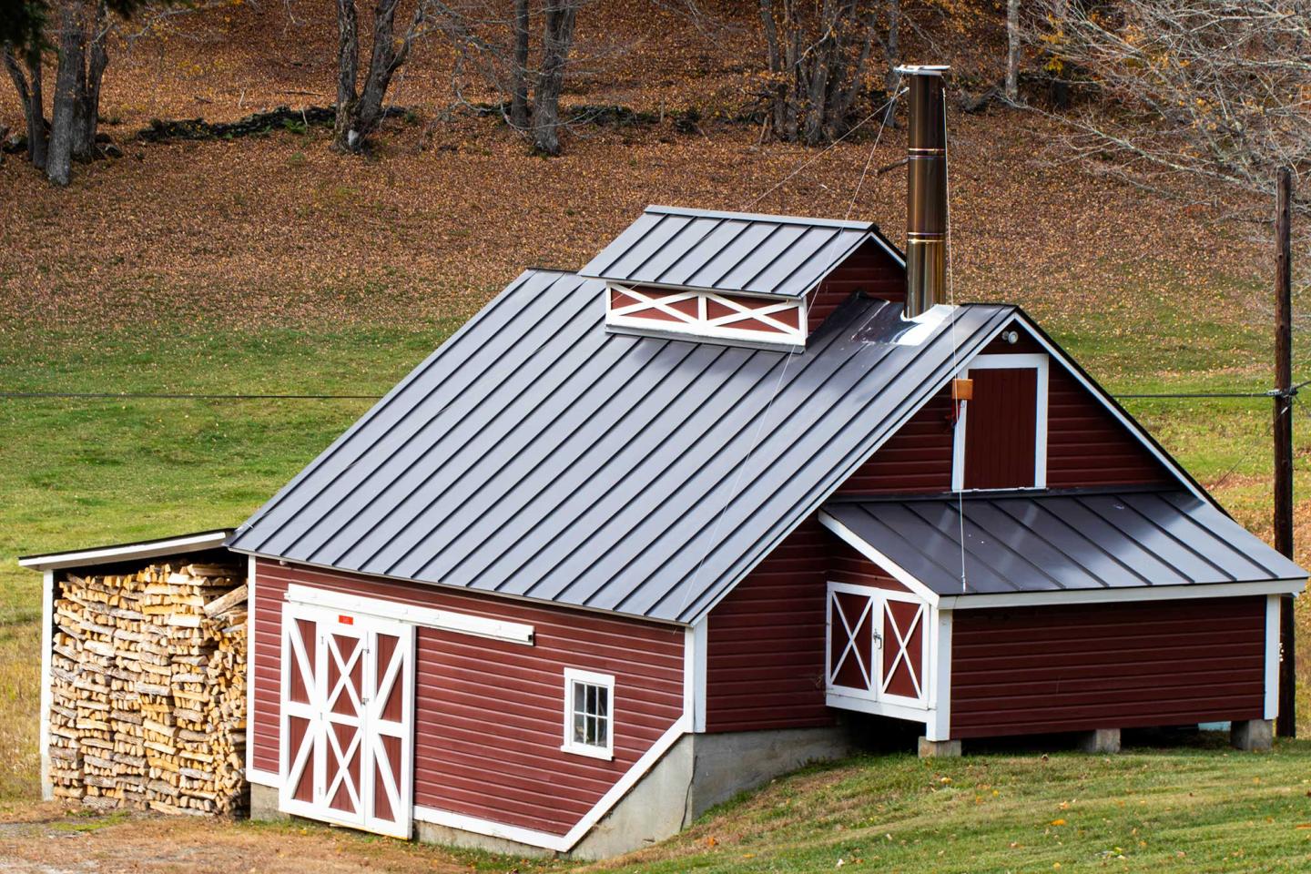 Beautiful red maple sugaring house