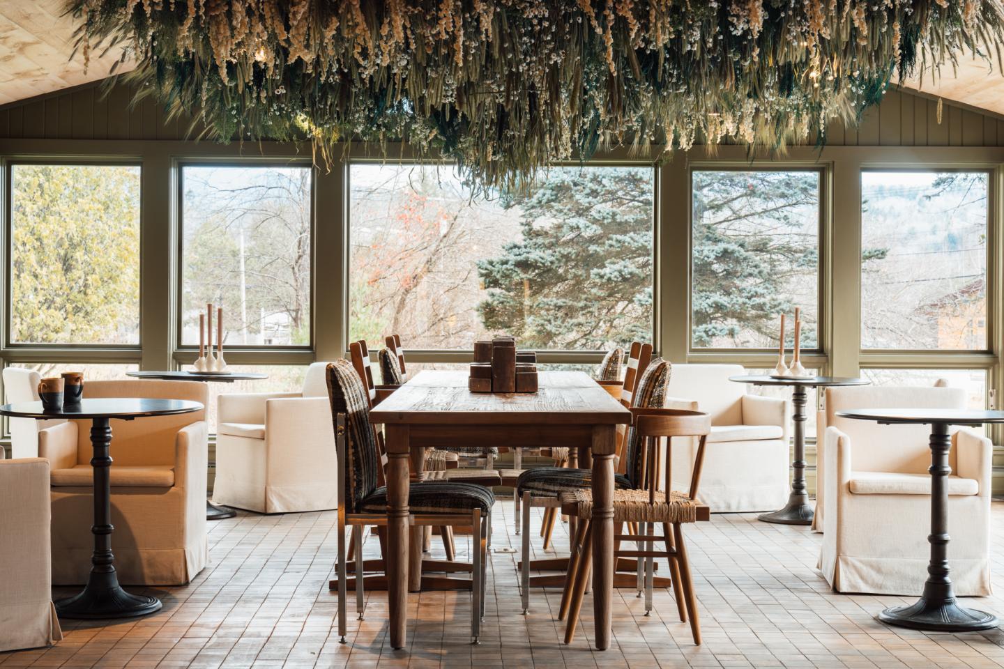 Dining and lounge area at AWOL Stowe in Stowe, VT