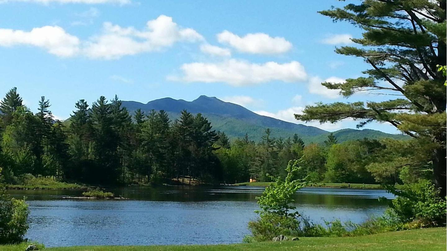 Looking over our large pond at Mount Mansfield at Sterling Ridge Resort