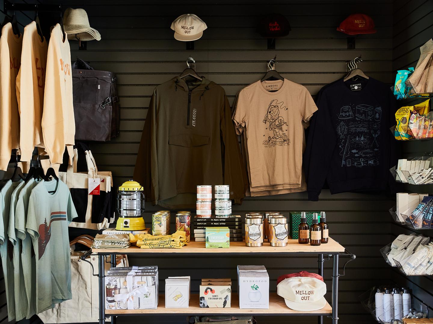 Retail space selling t-shirts and other items at Bluebird Sunapee