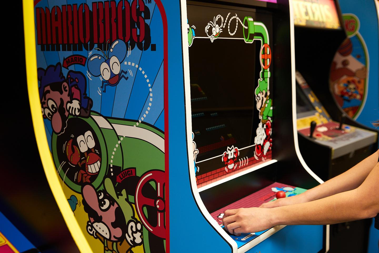 An arcade game inside the game room at Bluebird Sunapee