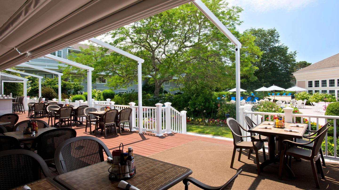 Outdoor dining and entertainment on the Deck