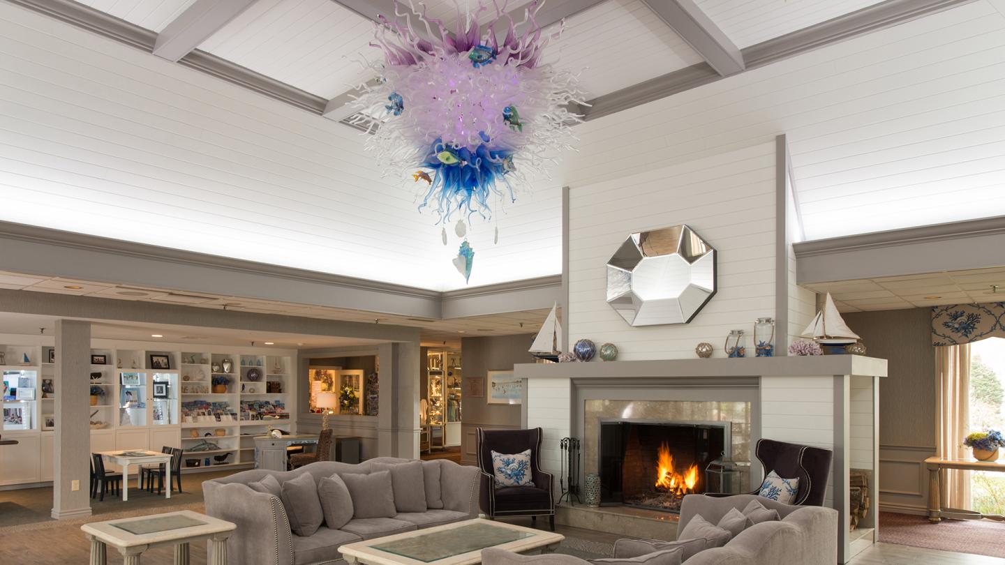Cape Codder Lobby with one-of-a-kind Chandelier artwork