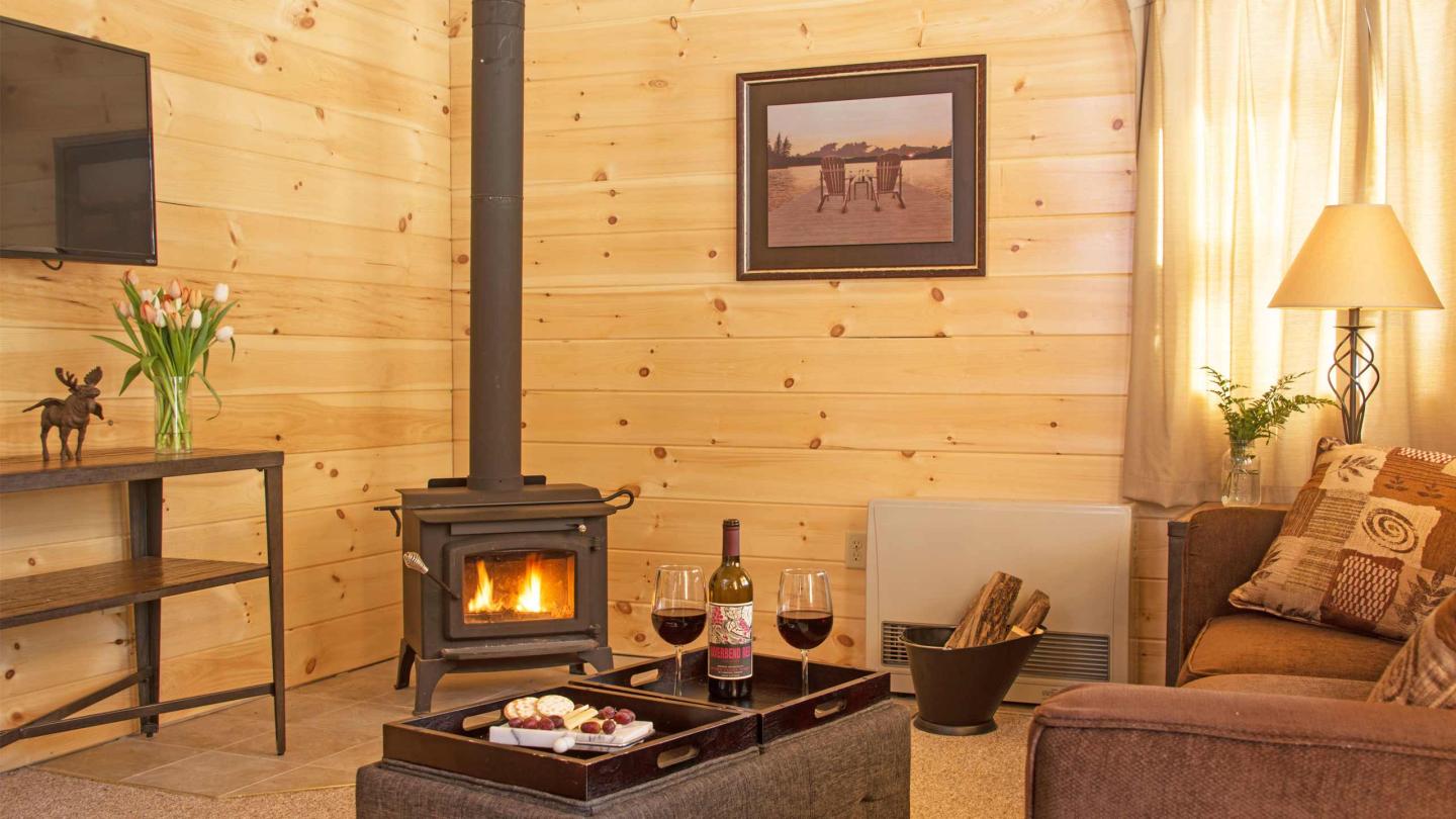 Living area at a 1 bedroom cabin at sterling Ridge Resort