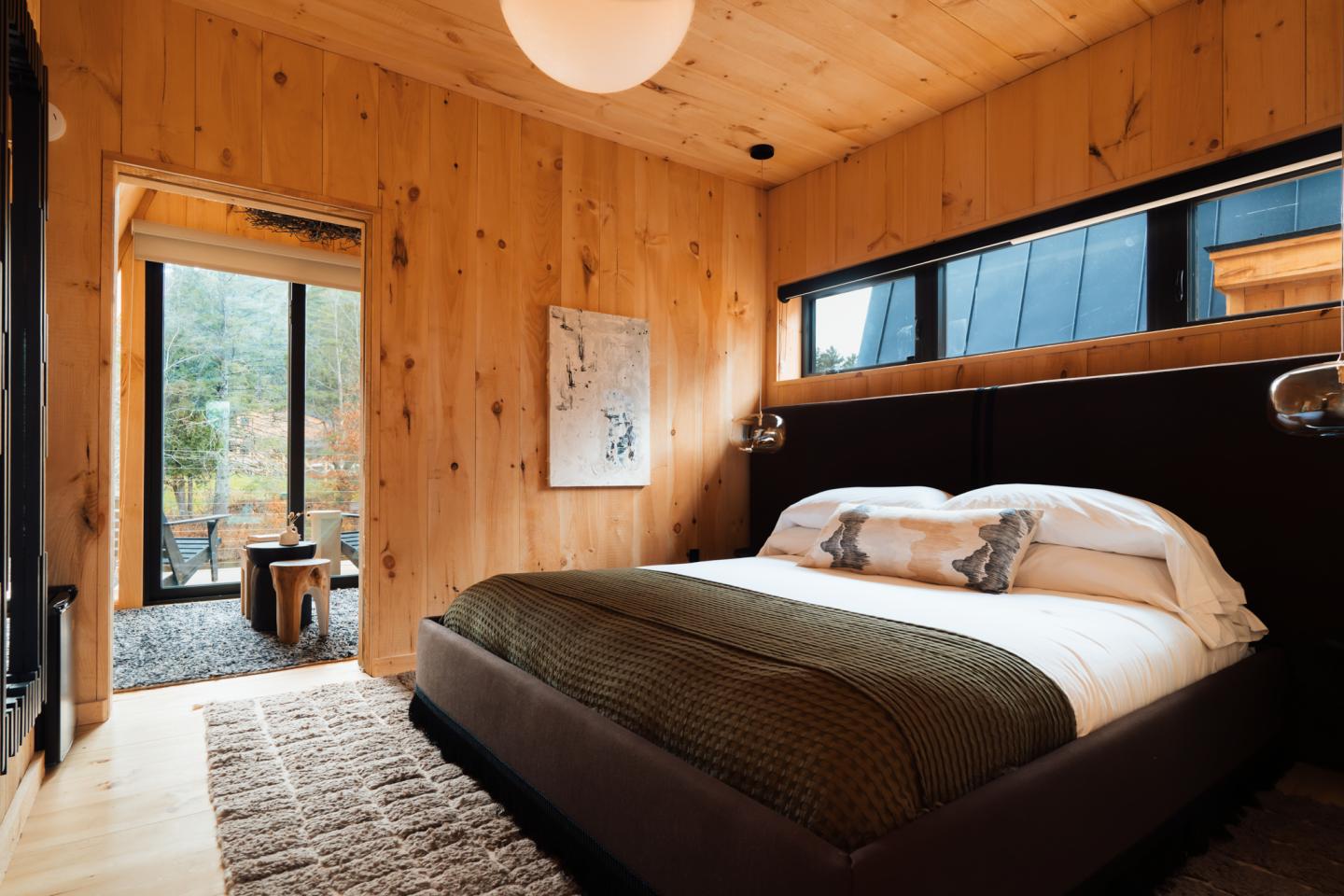 Guest room inside a cabin at AWOL Stowe in Stowe, VT