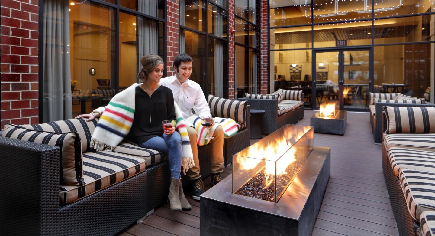 couple outside in courtyard 
