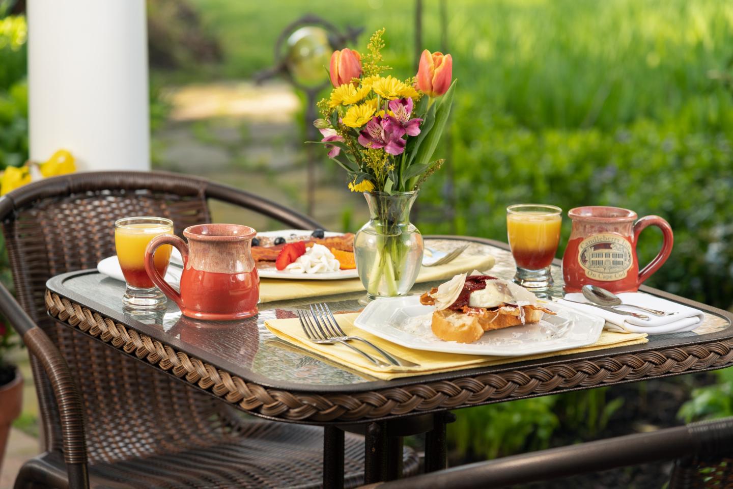 breakfast on patio bistro table