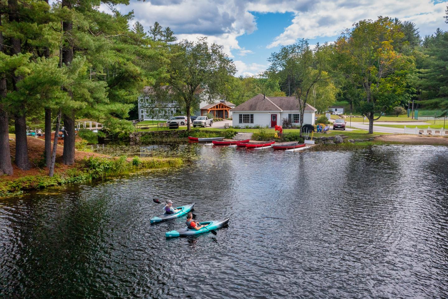 Aerial view of kayakers at Purity Spring Resort