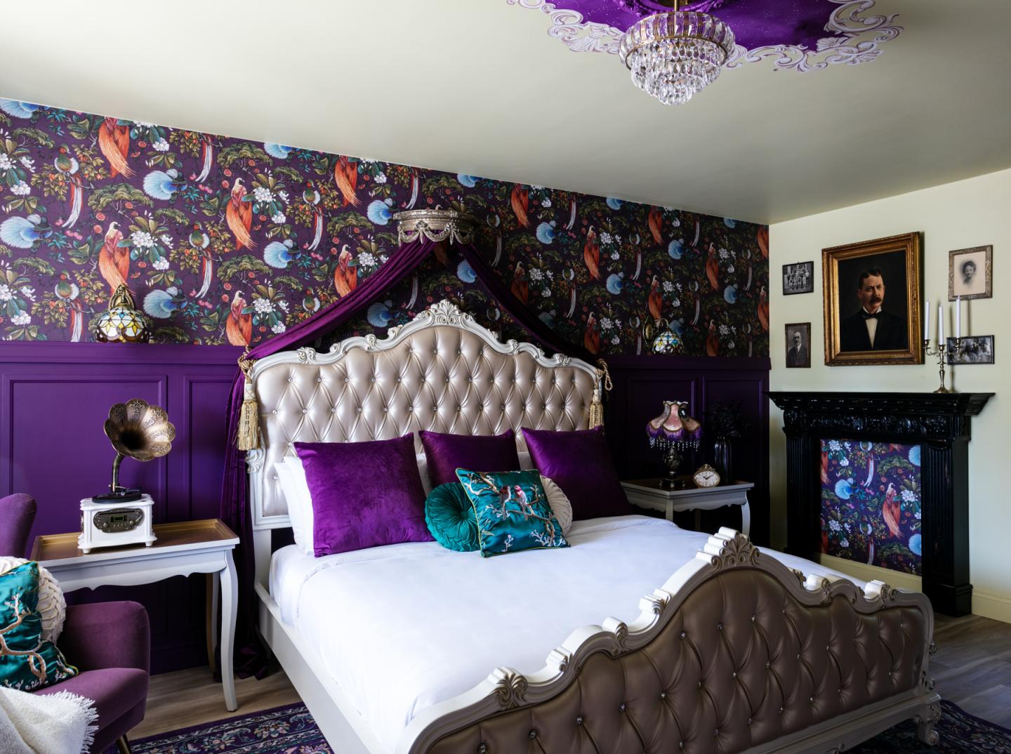 Victorian themed guest room at The Cove Hotel in Salem, MA