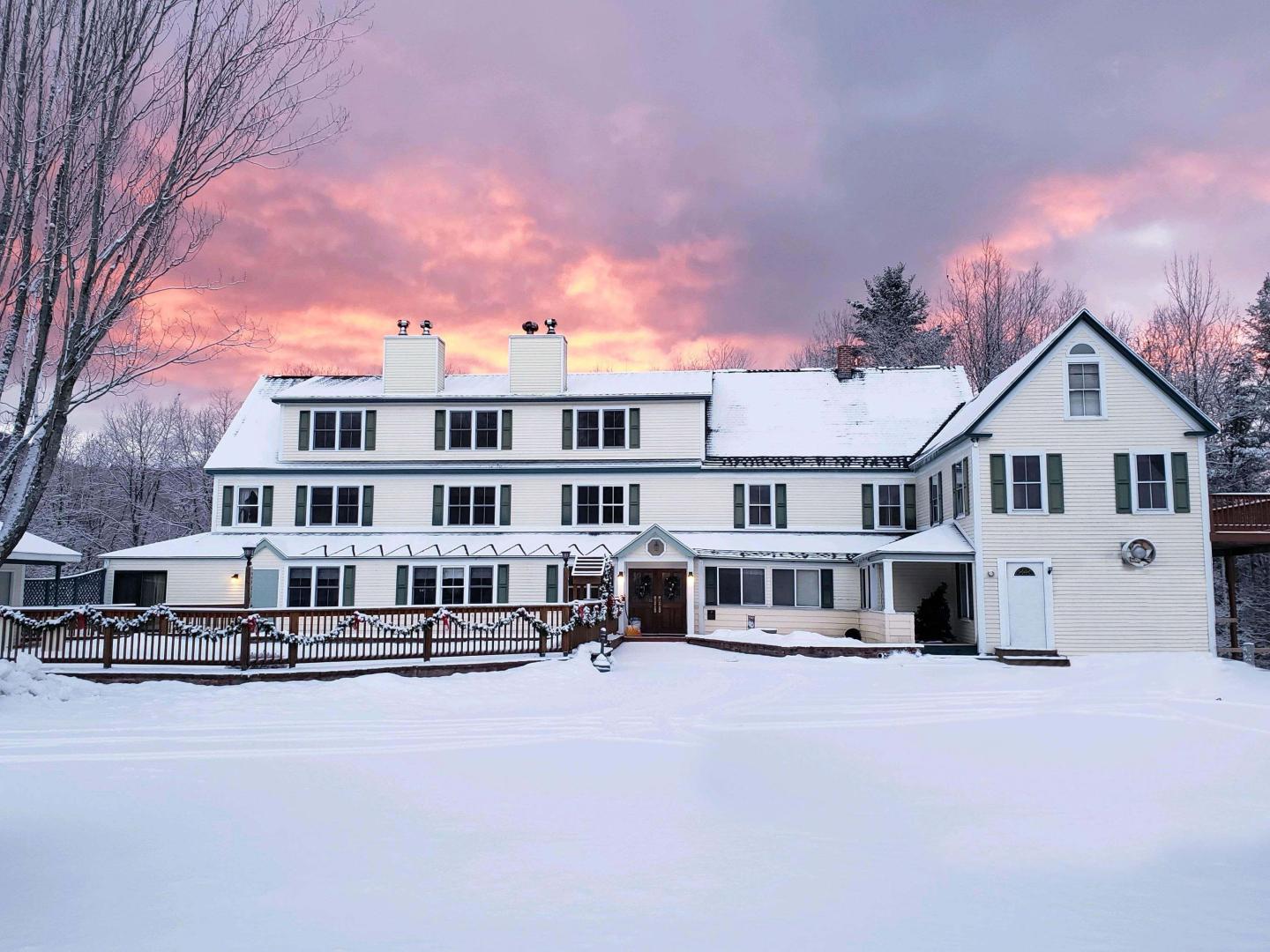Winter image of Main Inn with sunrise