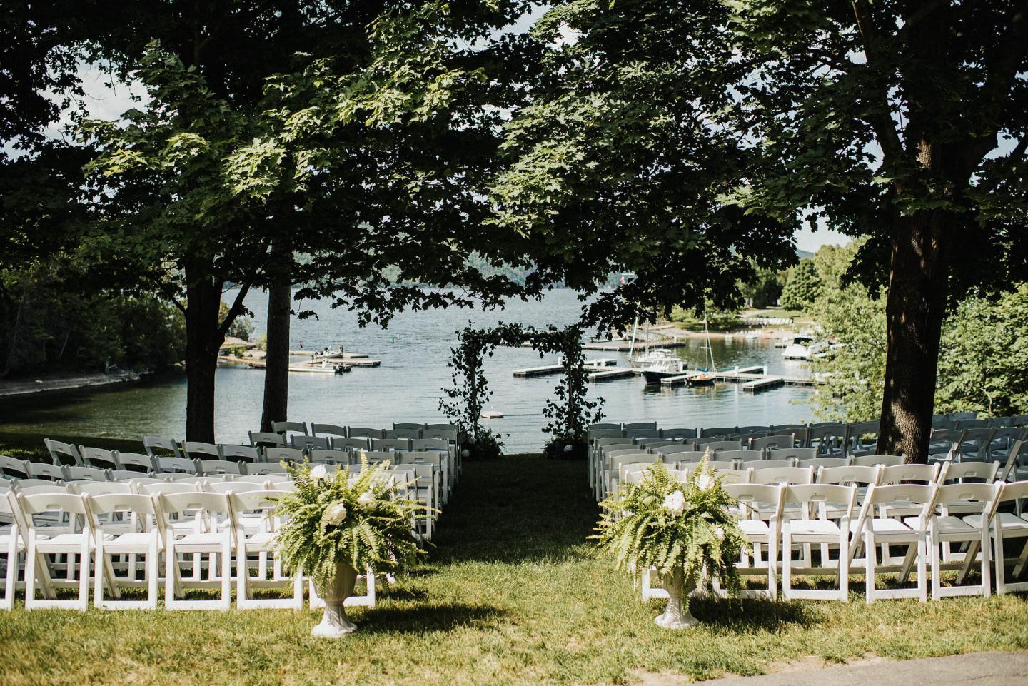 Wedding Ceremony on the Lodge Lawn overlooking Lake Champlain