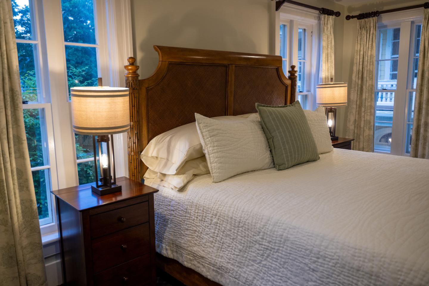 Close up of a bed in a hotel room
