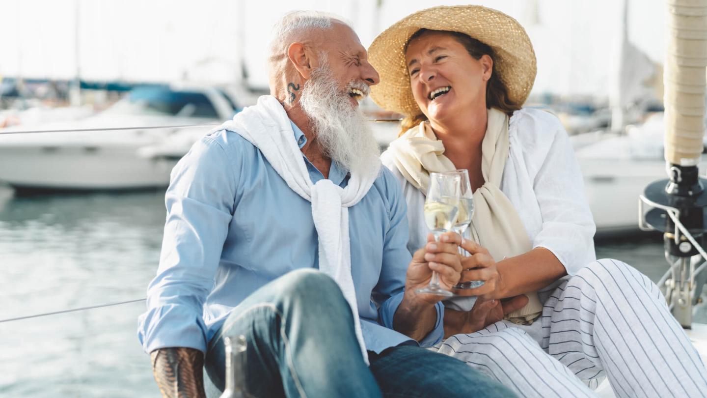 Couple on vacation at a Marina near Boston, Massachusetts
