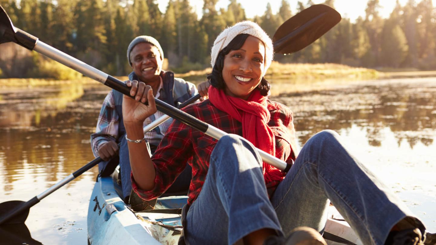 Couple on canoe trip in the mountains of New England
