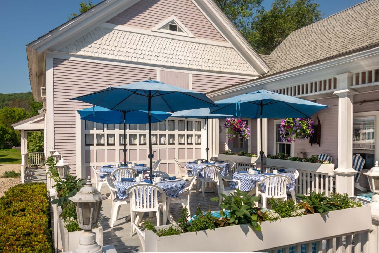 Breakfast patio at our Waterbury, VT Inn