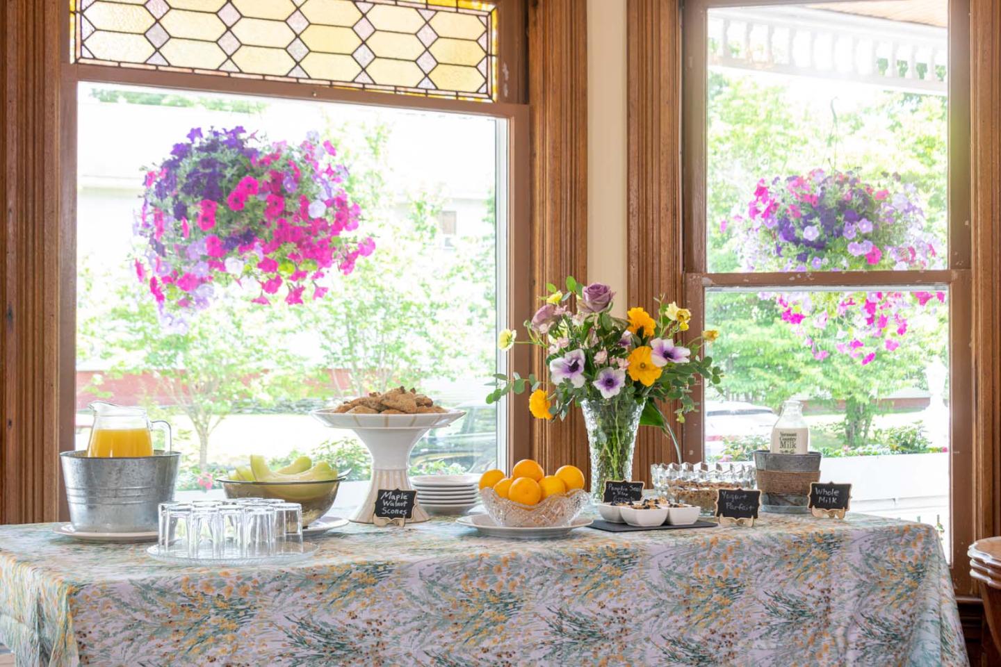 Breakfast buffet at our bed and breakfast in Waterbury