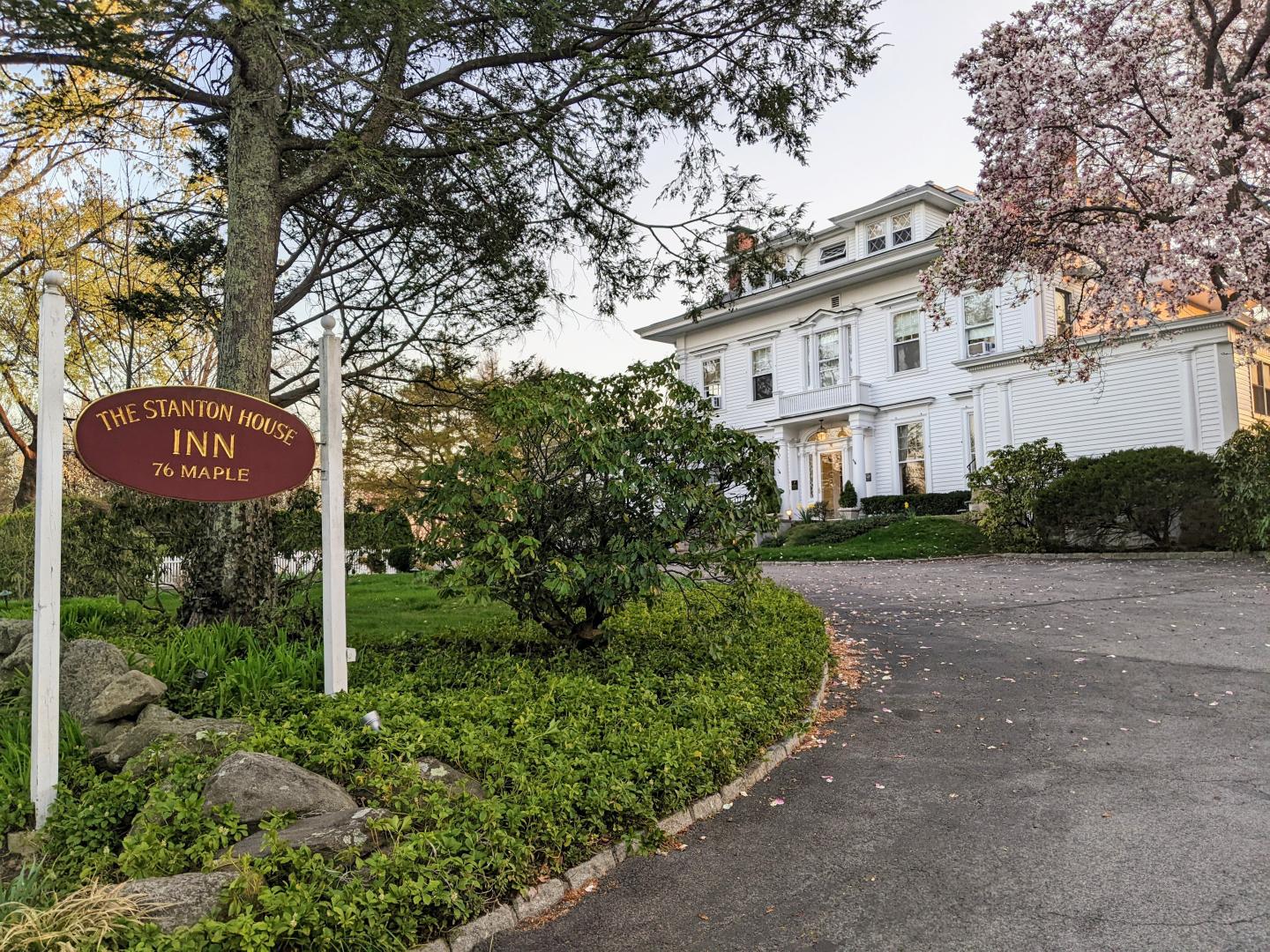 The sign on Maple Avenue for Stanton House Inn in Greenwich, Connecticut