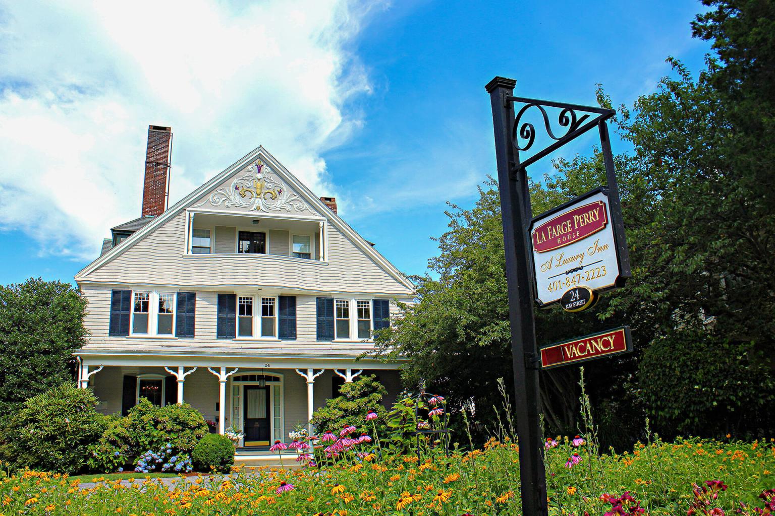 La Farge Perry House Exterior with Front Garden and Sign