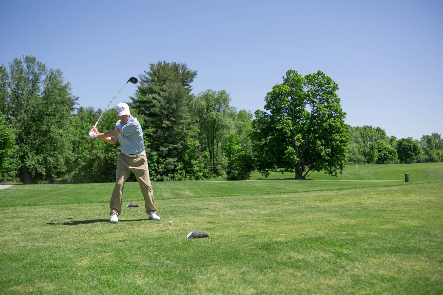 Teeing off at the first hole
