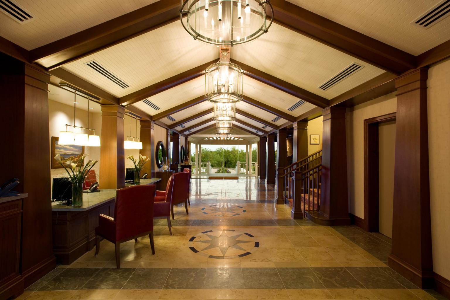 The lobby at Inn by the Sea opens to views of the Atlantic