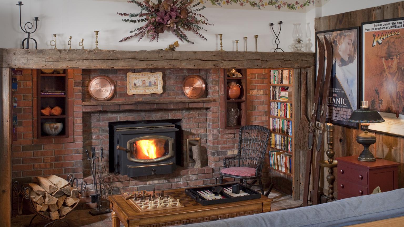 Library Fireplace at West Hill House B&B