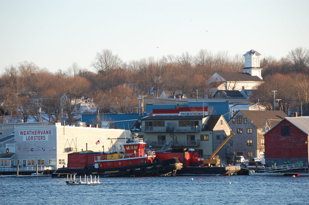 Downtown Belfast, Maine in the winter.