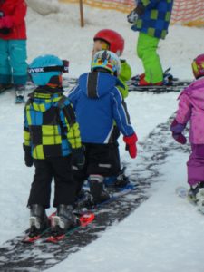 A kid's skiing lesson at a New England family ski area.